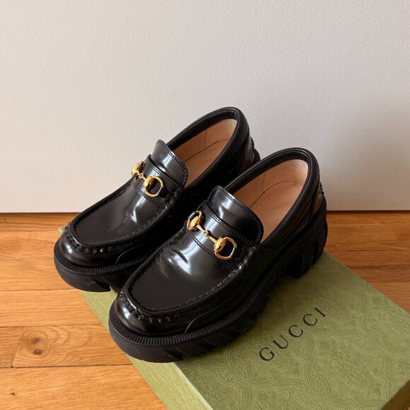 GUCCI Romance horsebit-detailed leather platform loafers - Picture 1 of 5